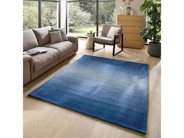 Alfombra de lana con degradado de color 70×140 cm Azul Wool Comfort