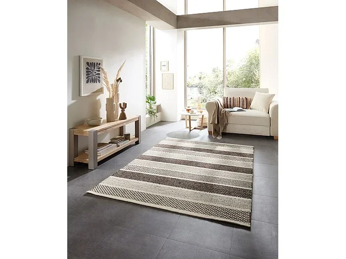 Alfombra de lana de estilo escandinavo 110×170 cm Gris natural Trondheim