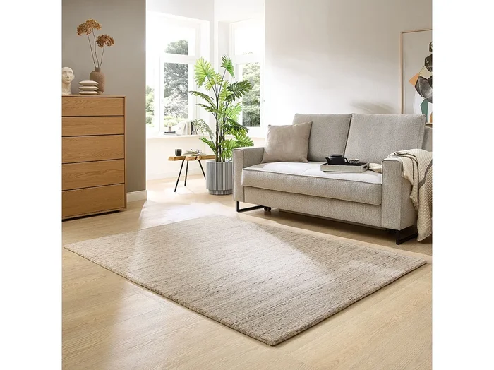 Alfombra de lana UNI tejida a mano 190×290 cm Beige natural Pure