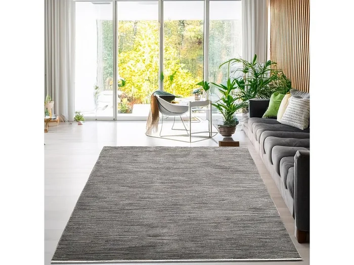 Alfombra de tejido plano con aspecto corto 180×280 cm Gris oscuro Corduletta