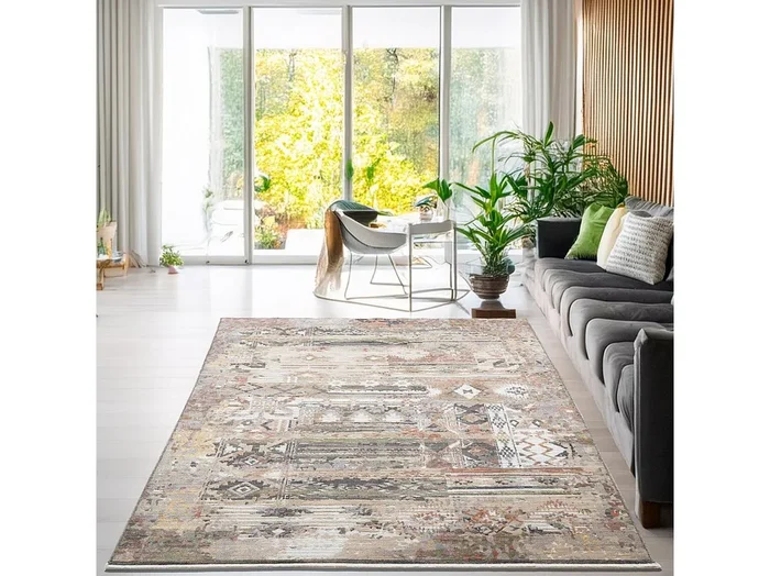Alfombra de tejido plano con aspecto vintage 60×130 cm Beige multi Corduletta