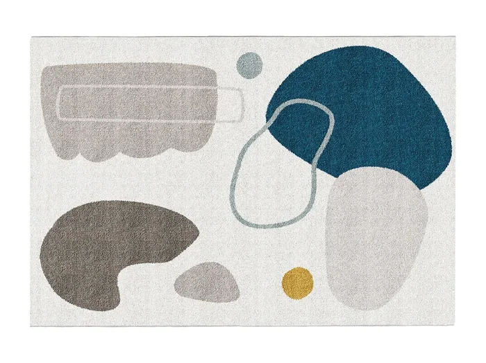 Alfombra design con motivos abstractos – 160 x 230 cm – Blanco gris y azul – KIMIA