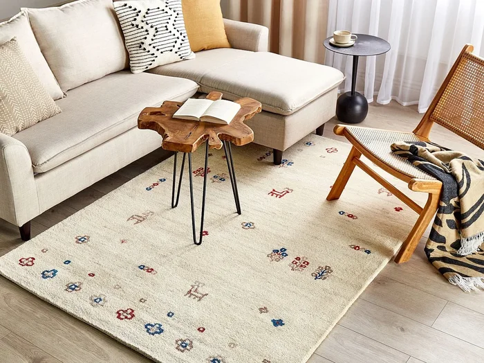 Alfombra gabbeh de lana beige/rojo/azul/marrón 140 x 200 cm SULUCA