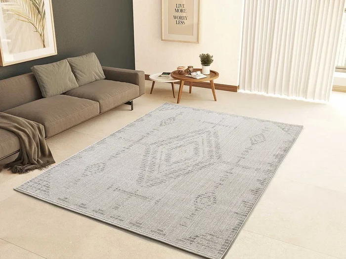 Alfombra interior – étnico con relieve – beige – 77 x 150 cm – ELEMENT