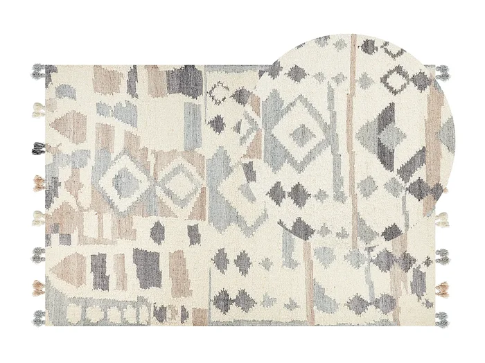 Alfombra kilim de lana beige/gris/marrón 200 x 300 cm MRGAVET