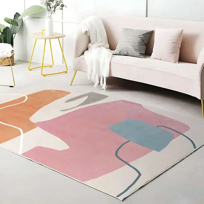 Alfombra Lavable de Polipropileno Estilo Nórdico Tapiz Multicolor con Patrón Geométrico para Sala de Estar – Rosa 200 x 300 cm