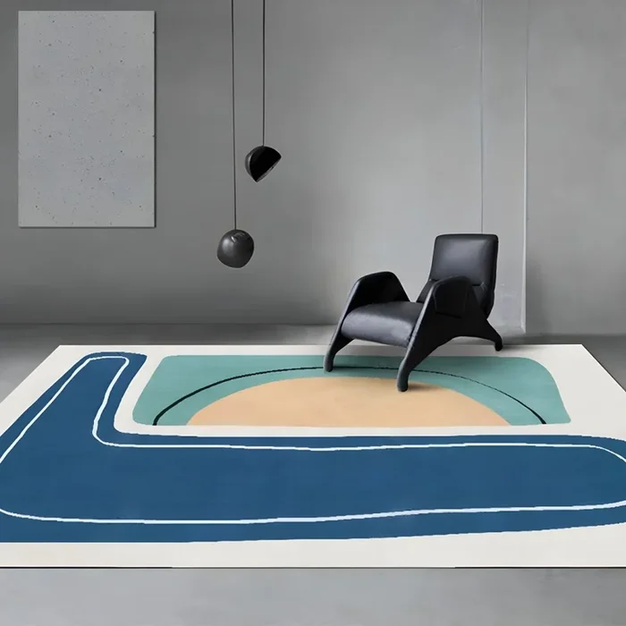 Alfombra Lavable de Polipropileno Estilo Nórdico Tapiz Multicolor con Patrón Geométrico para Sala de Estar – Azul 160 x 230 cm