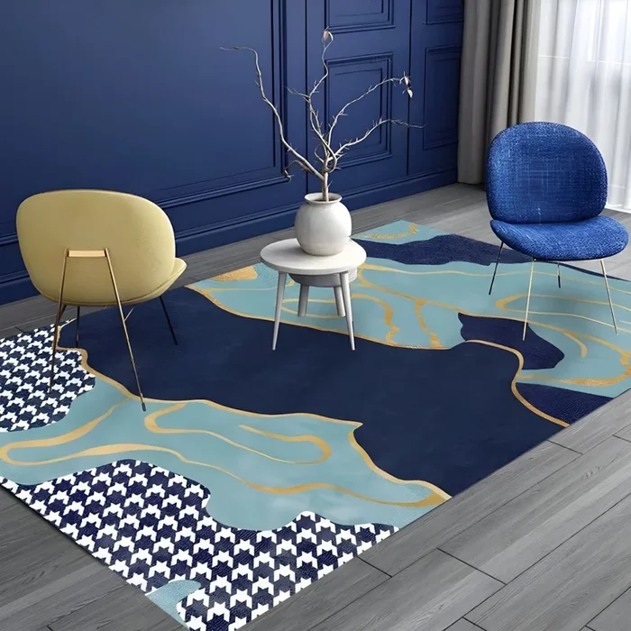 Alfombra Lavable de Polipropileno Estilo Nórdico Tapiz Multicolor con Patrón Geométrico para Sala de Estar – Azul oscuro 180 x 250 cm