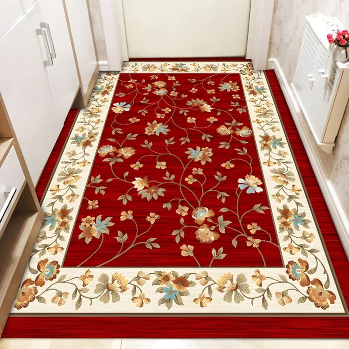 Alfombra Modernista con Patrón de Plantas Tapiz Multicolor de Fibra Sintética para Corredor, Lavable en Lavadora – Rojo 70 x 100 cm