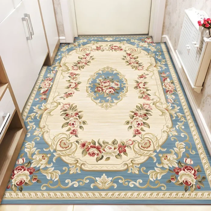 Alfombra Modernista con Patrón de Plantas Tapiz Multicolor de Fibra Sintética para Corredor, Lavable en Lavadora – Azul 60 x 120 cm