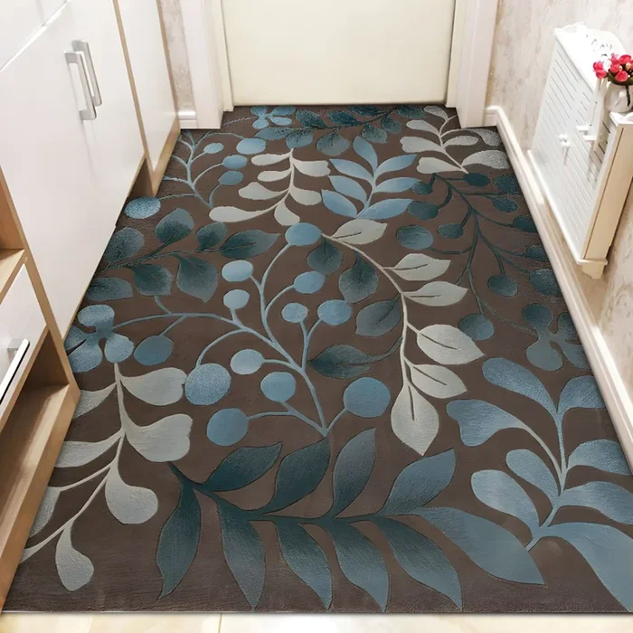 Alfombra Modernista con Patrón de Plantas Tapiz Multicolor de Fibra Sintética para Corredor, Lavable en Lavadora – Marrón oscuro 60 x 160 cm