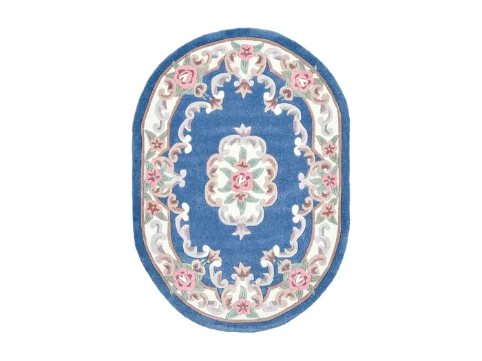 Alfombra tejida a mano con borde en diseño Aubusson 120×170 cm Azul Ming