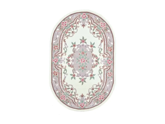 Alfombra tejida a mano con borde en diseño Aubusson 120×170 cm Beige Ming
