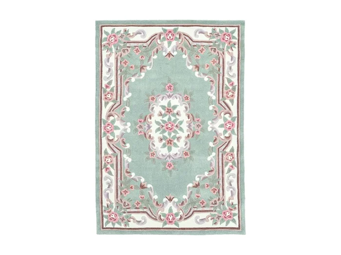 Alfombra tejida a mano con borde en diseño Aubusson 120×180 cm Verde Ming