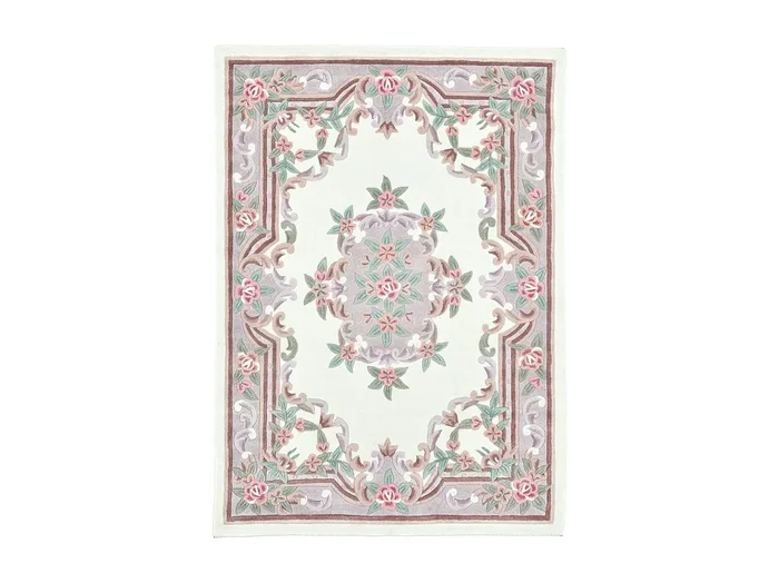 Alfombra tejida a mano con borde en diseño Aubusson 60×90 cm Beige Ming