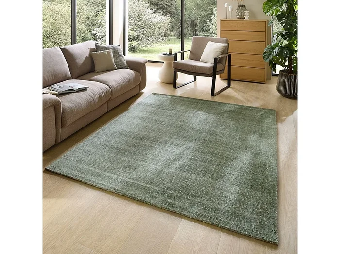 Alfombra UNI a rayas de viscosa y lana 70×140 cm Verde Venus