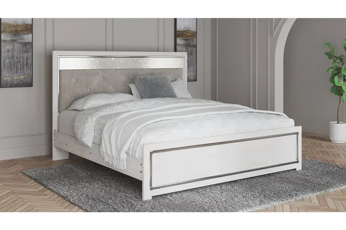 Altyra White King Upholstered Panel Bed