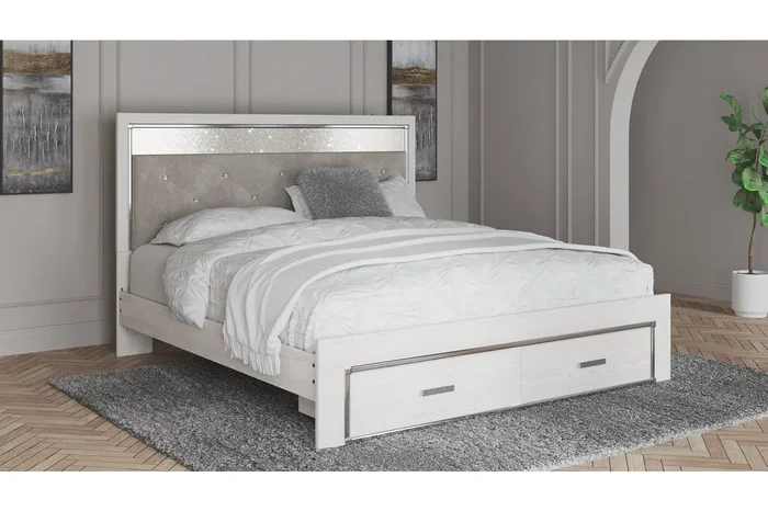Altyra White King Upholstered Storage Panel Bed