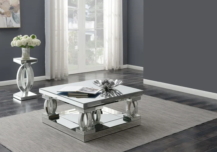 Amalia Silver 2-Piece Mirrored Coffee and End Table Set
