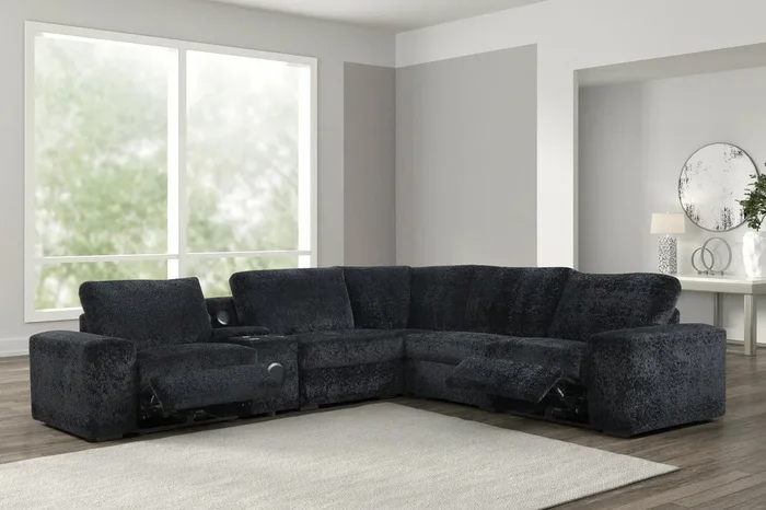 Amelia Black Power Reclining Sectional (w/ Bluetooth Speakers)