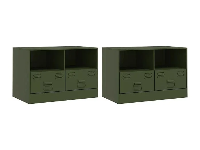 Amelie Muebles para TV 2 unidades acero verde oliva 67x39x44 cm