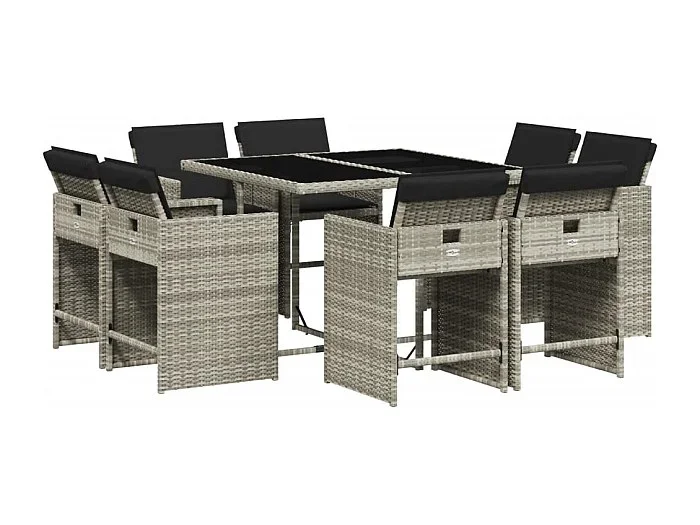 An Daingean Set comedor de jardín 9 pzas cojines ratán sintético gris claro
