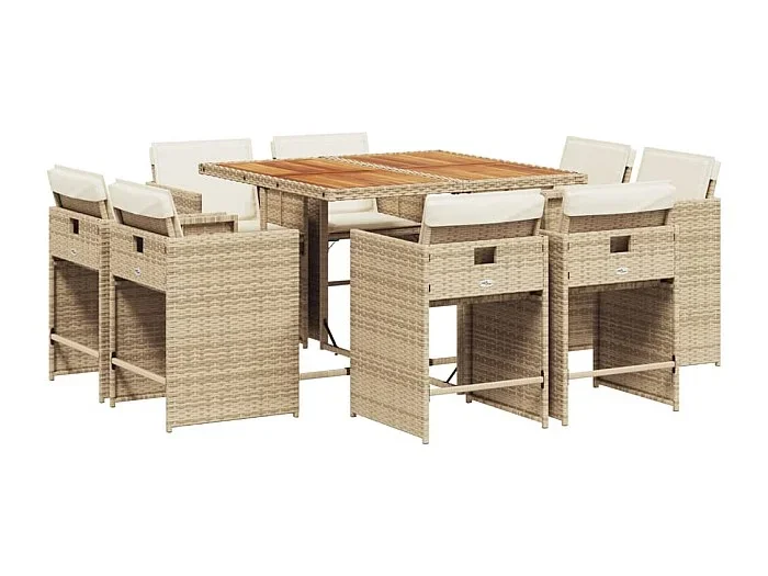 An Daingean Set comedor de jardín 9 pzas con cojines ratán sintético beige
