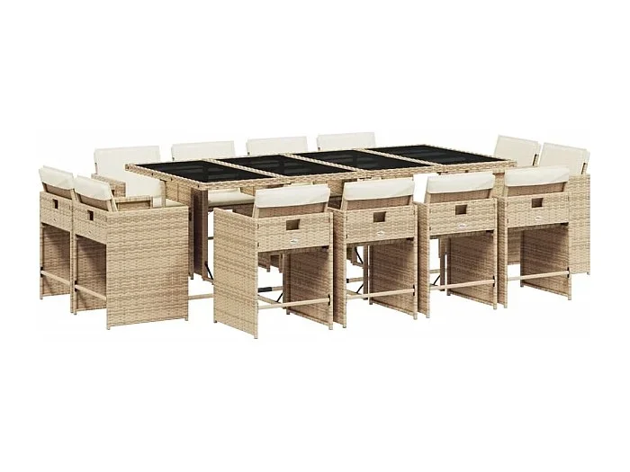 An Daingean Set comedor de jardín con cojines 13 pzas ratán sintético beige