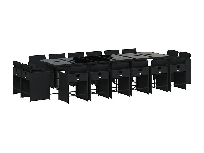 An Daingean Set de muebles jardín 17 pzas con cojines ratán sintético negro