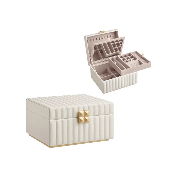 ANAH Collection – Joyero de 2 Niveles con Espejo Blanco Nube-SONGMICS HOME