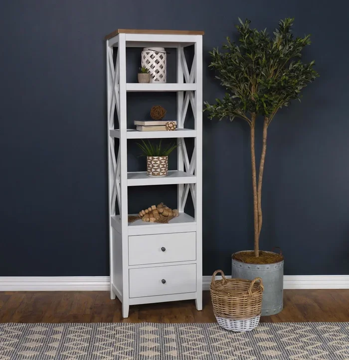 Angela Brown and White 4-shelf Wooden Media Tower with Drawers