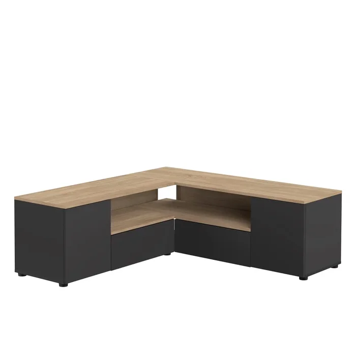 Angle Mueble de TV Negro y Roble Natural – SYMBIOSIS
