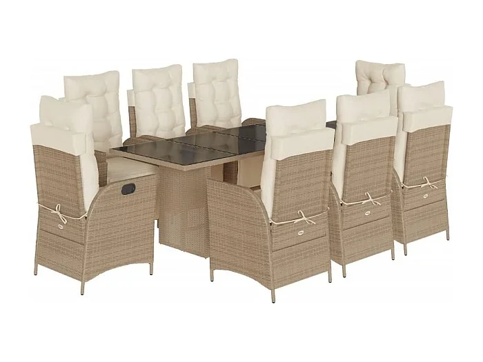 Anselm Set comedor de jardín 9 pzas con cojines ratán sintético beige
