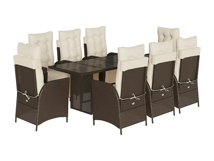 Anselm Set comedor para jardín 9 pzas y cojines ratán sintético marrón