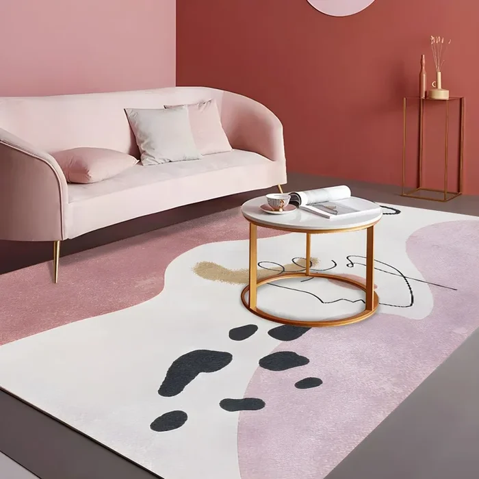Antideslizante Alfombra Nórdica de Fibra Sintética Multicolor Tapiz con Dibujo Geométrico para Sala de Estar – Rosa clara 200 x 300 cm