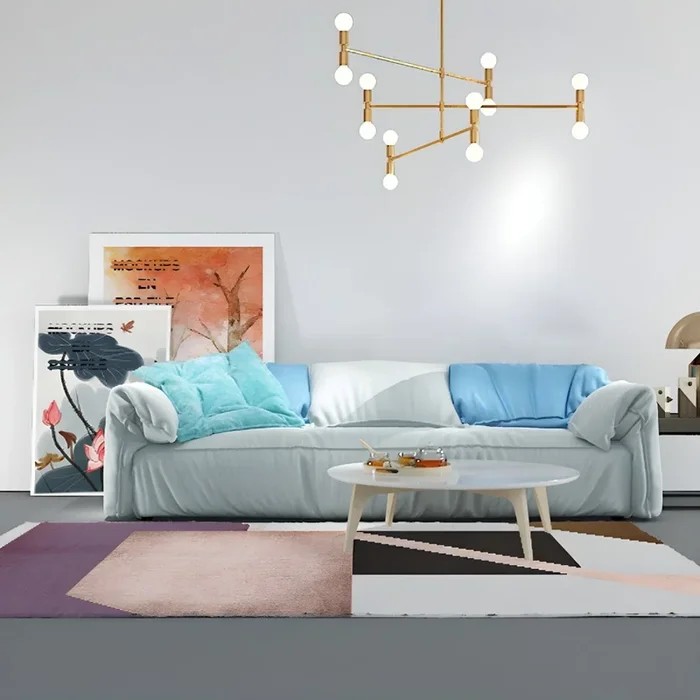 Antideslizante Alfombra Nórdica de Fibra Sintética Multicolor Tapiz con Dibujo Geométrico para Sala de Estar – Rosa 140 x 200 cm
