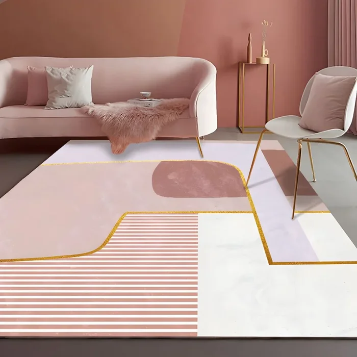 Antideslizante Alfombra Nórdica de Fibra Sintética Multicolor Tapiz con Dibujo Geométrico para Sala de Estar – Rosa desnuda 80 x 160 cm