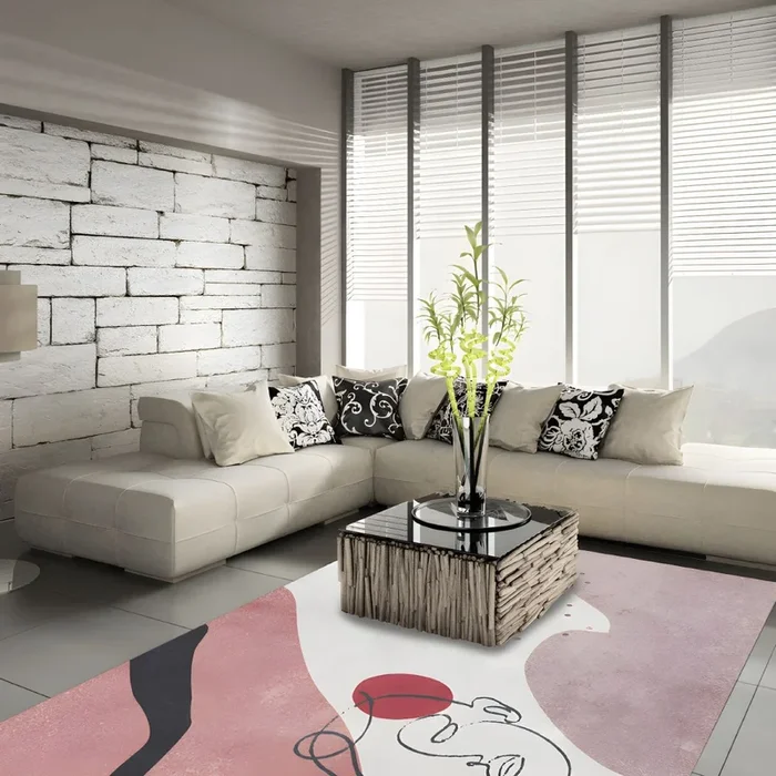 Antideslizante Alfombra Nórdica de Fibra Sintética Multicolor Tapiz con Dibujo Geométrico para Sala de Estar – Rosa-blanco 100 x 160 cm