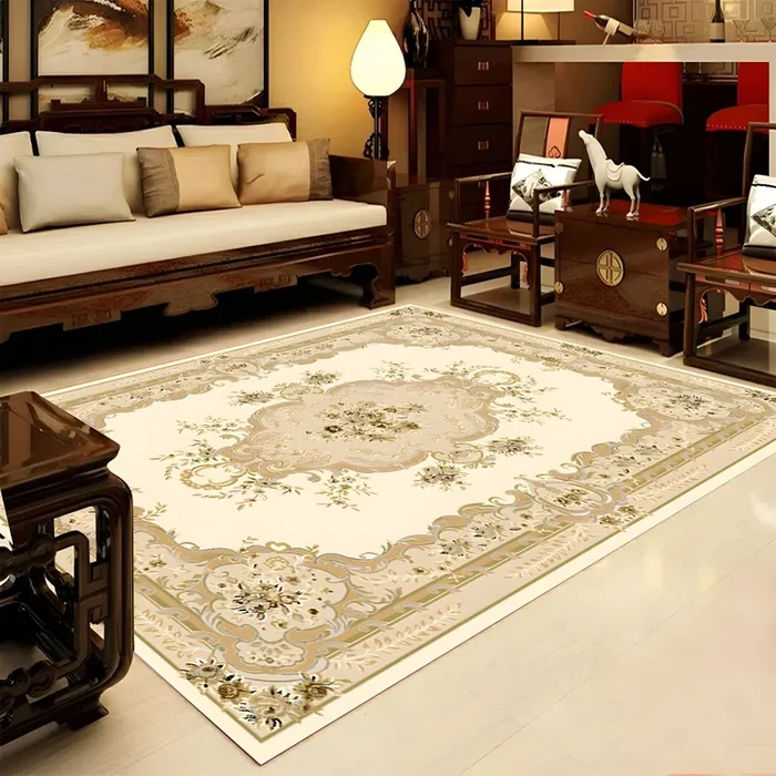 Antideslizante Tapete Sintético Multicolor Alfombra Retro con Dibujo de Flores para Salón, Lavable a Máquina – Beige 120 x 160 cm