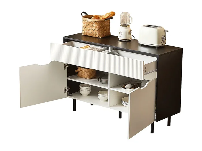Aparador 120cm MDF blanco negro cajones puertas estantes regulables cocina salón comedor
