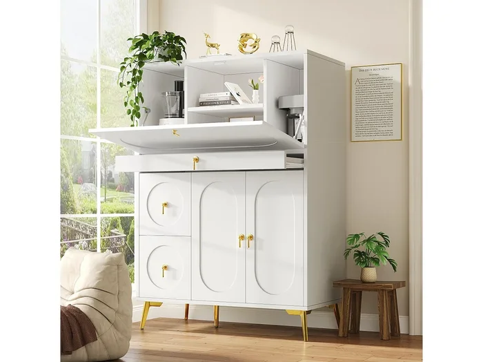 Aparador 2 Cajones MDF Falttüren 100x50x140cm Cocina Salón Blanco