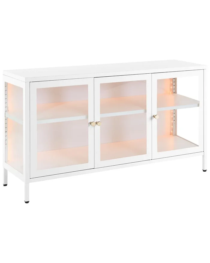 Aparador con vitrina LED NEWPORT Metal 115 cm Blanco