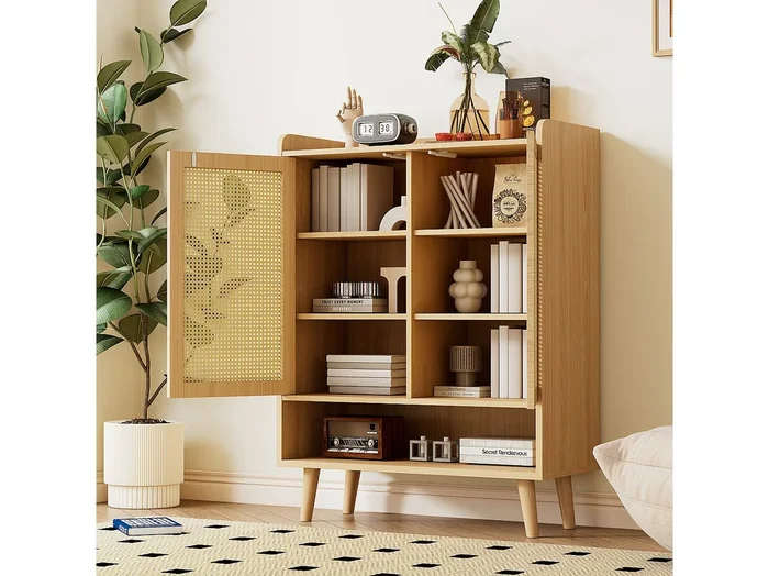 Aparador de madera MDF con puertas push-to-open para salón y dormitorio, blanco, 80x40x90 cm