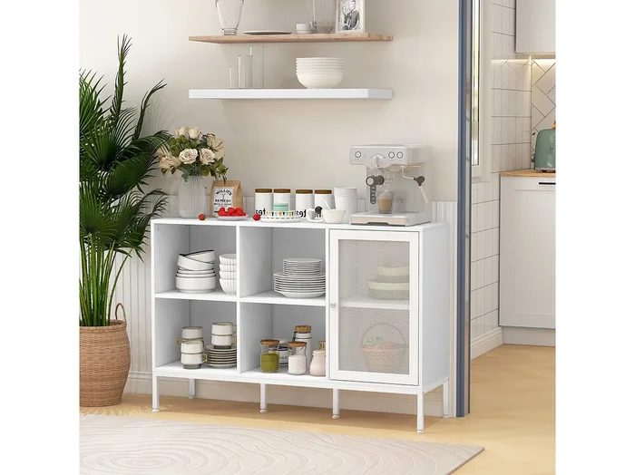 Aparador Desai Homcom 4 compartimentos + 1 puerta blanco 81,5x120x37 cm