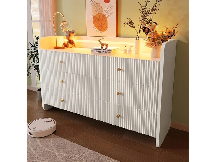 Aparador LED blanco 6 cajones MDF mueble almacenaje salón dormitorio 120x40x75 cm