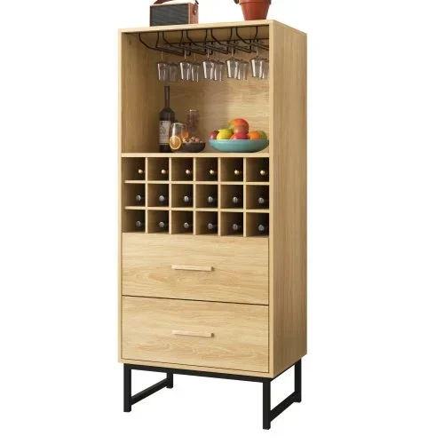 Aparador, vinoteca, cajones, compartimentos y estantes de cristal 60 x 39,5 x 141 cm