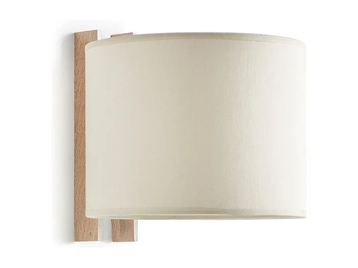 Aplique de pared COMPACT estilo moderno en madera – D. 20 cm – E27 40W – ø45 – ip20 – madera y algodón marrón