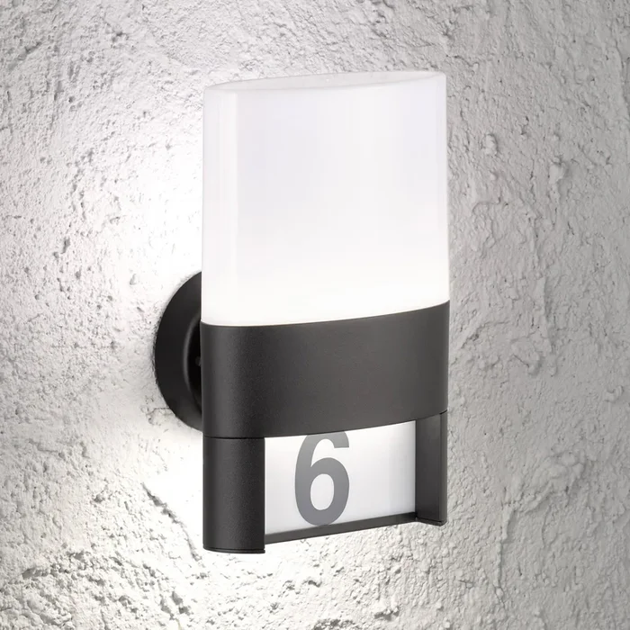 Aplique LED para exterior Diego, negro, aplique con número de casa