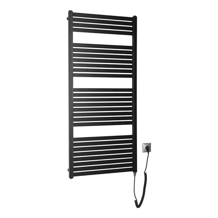 Aqualine – Radiador eléctrico de baño TONDI-E 600W/230V 133 cm negro mate recto