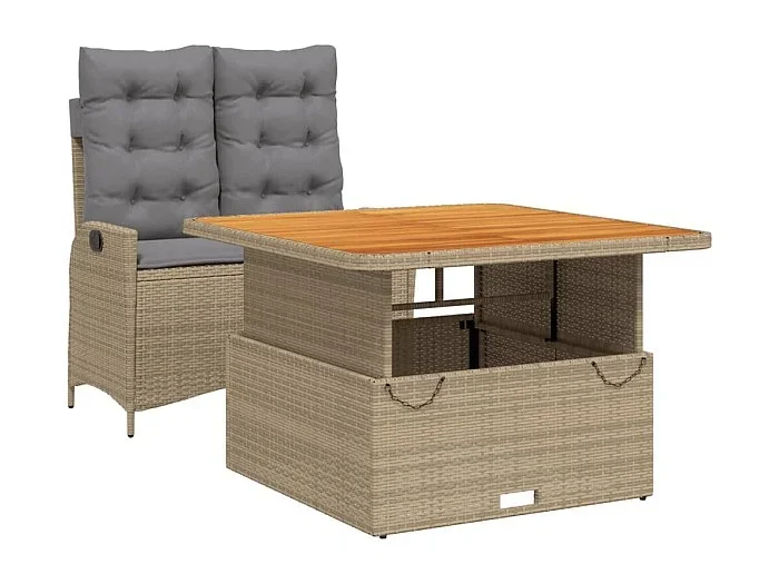 Arde Set comedor de jardín 2 pzas con cojines ratán sintético beige